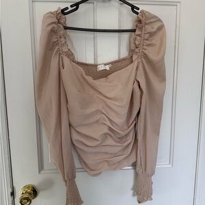 Astr Blush Ruched Square-Neck Long Sleeve Top